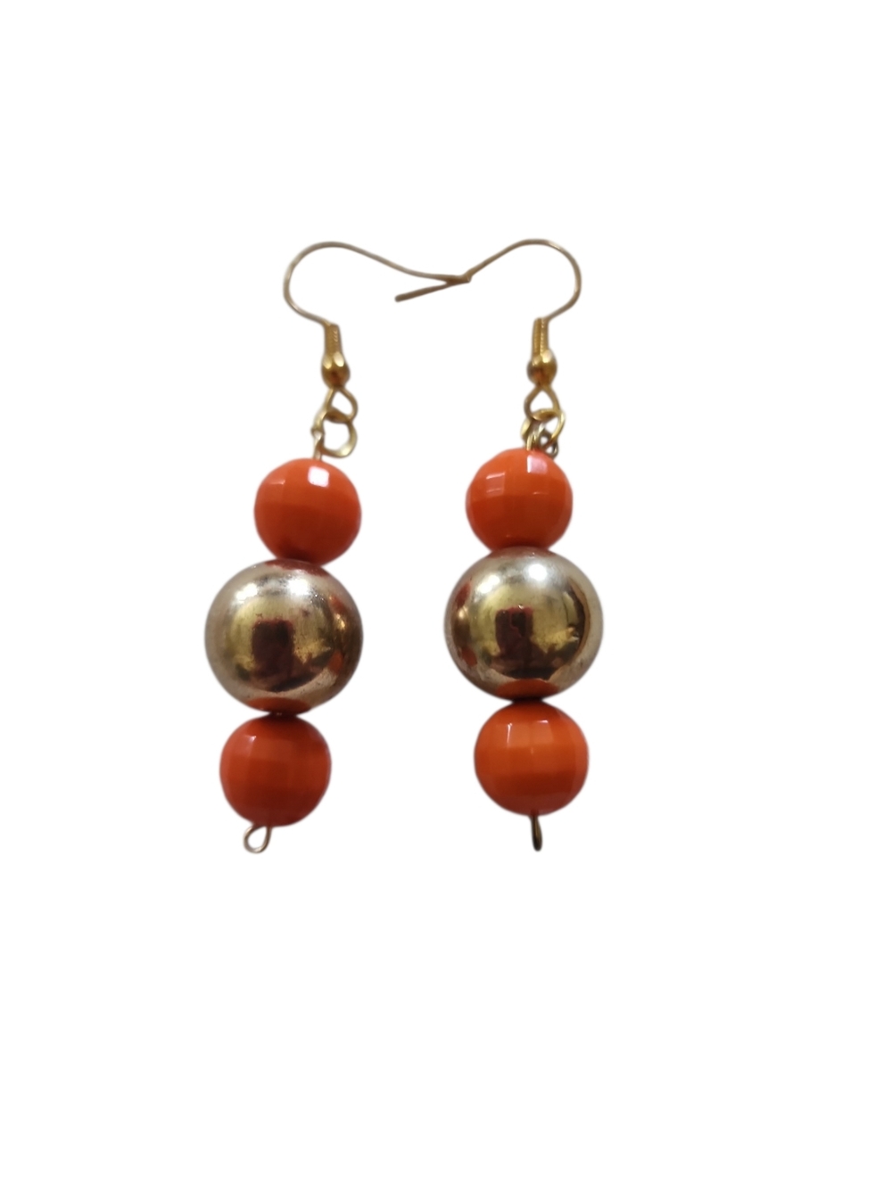 (3)Gold & Orange Bead Drop Earrings - Unbranded